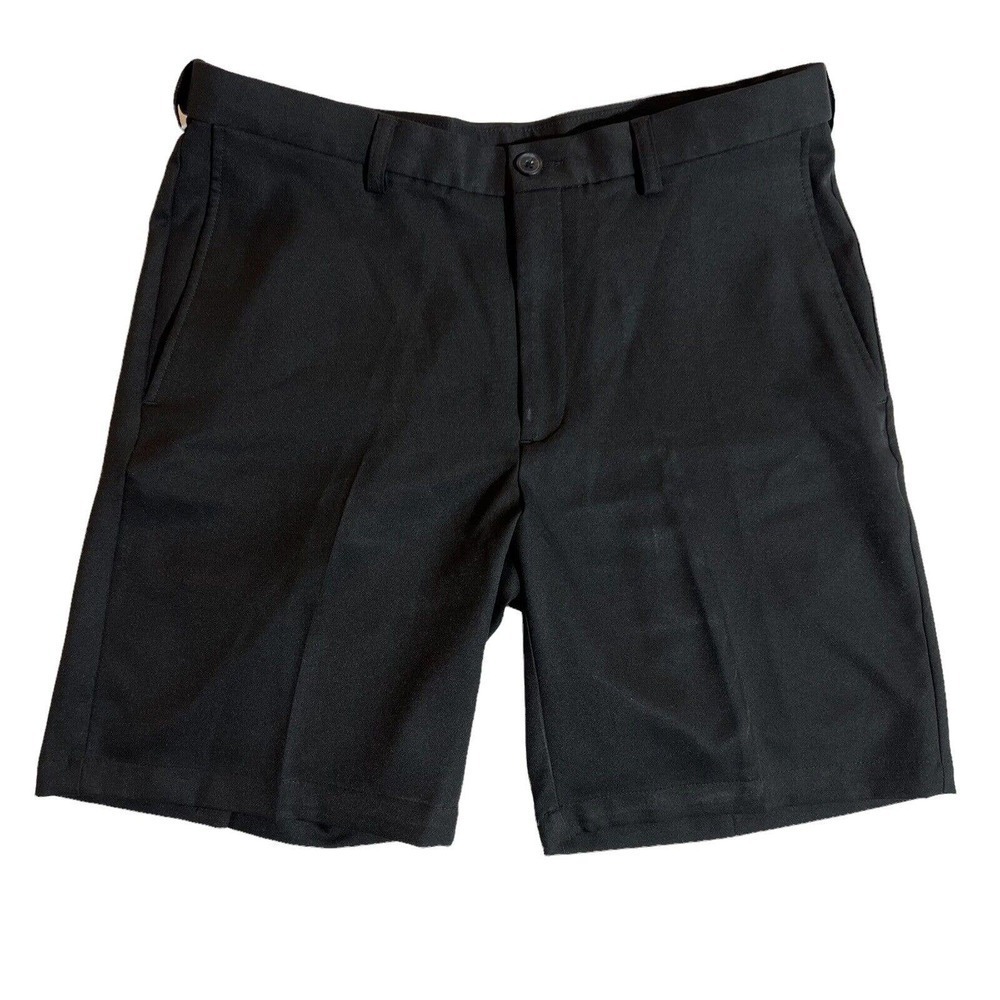 Haggar Cool 18 ProMen Short Sz 34 Black Pleat Pocket Golf Sport Expandable Waist